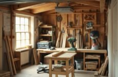Photo-style image for "How to Set Up a Small Woodworking Workshop in a UK Garage or Shed" showing how to set up a small woodworking workshop in a uk garage or shed